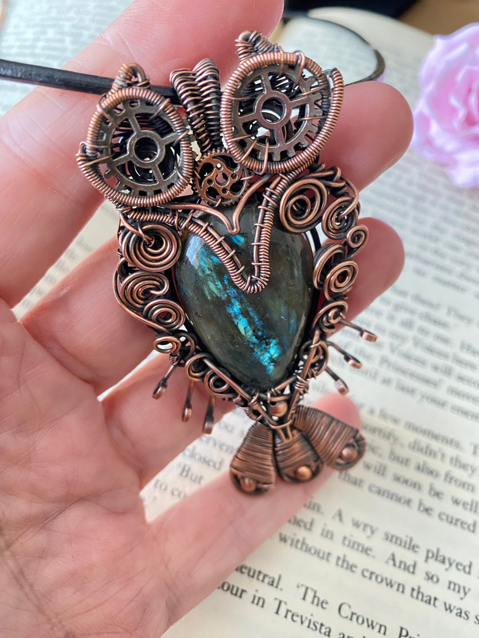 Copper Labradorite Owl Pendant - Image 4