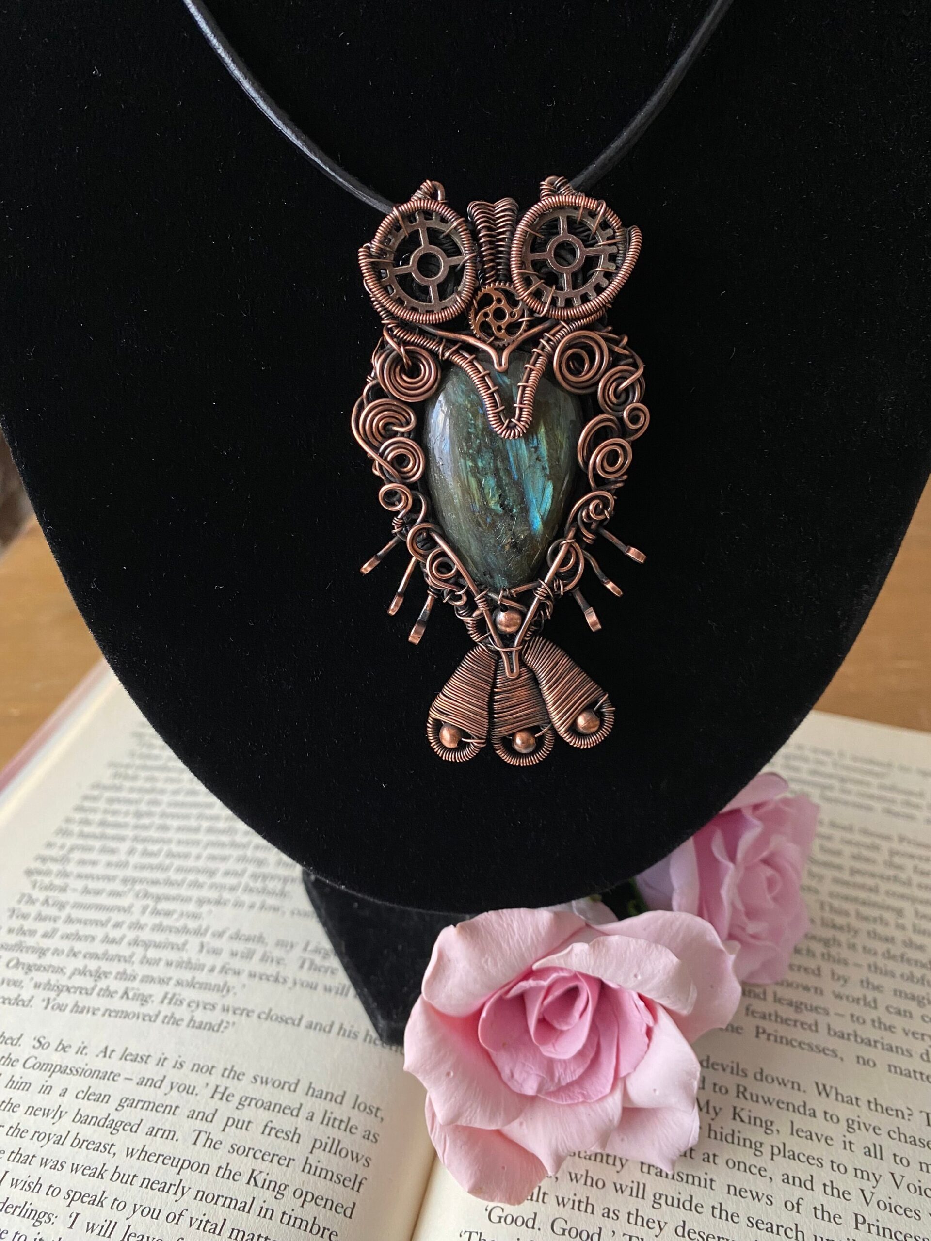 Copper Labradorite Owl Pendant - Image 5