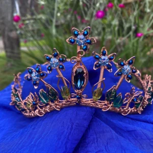 Copper Tiara with Blue Crystals – Handmade Elven Crown for Fantasy Weddings & Cosplay