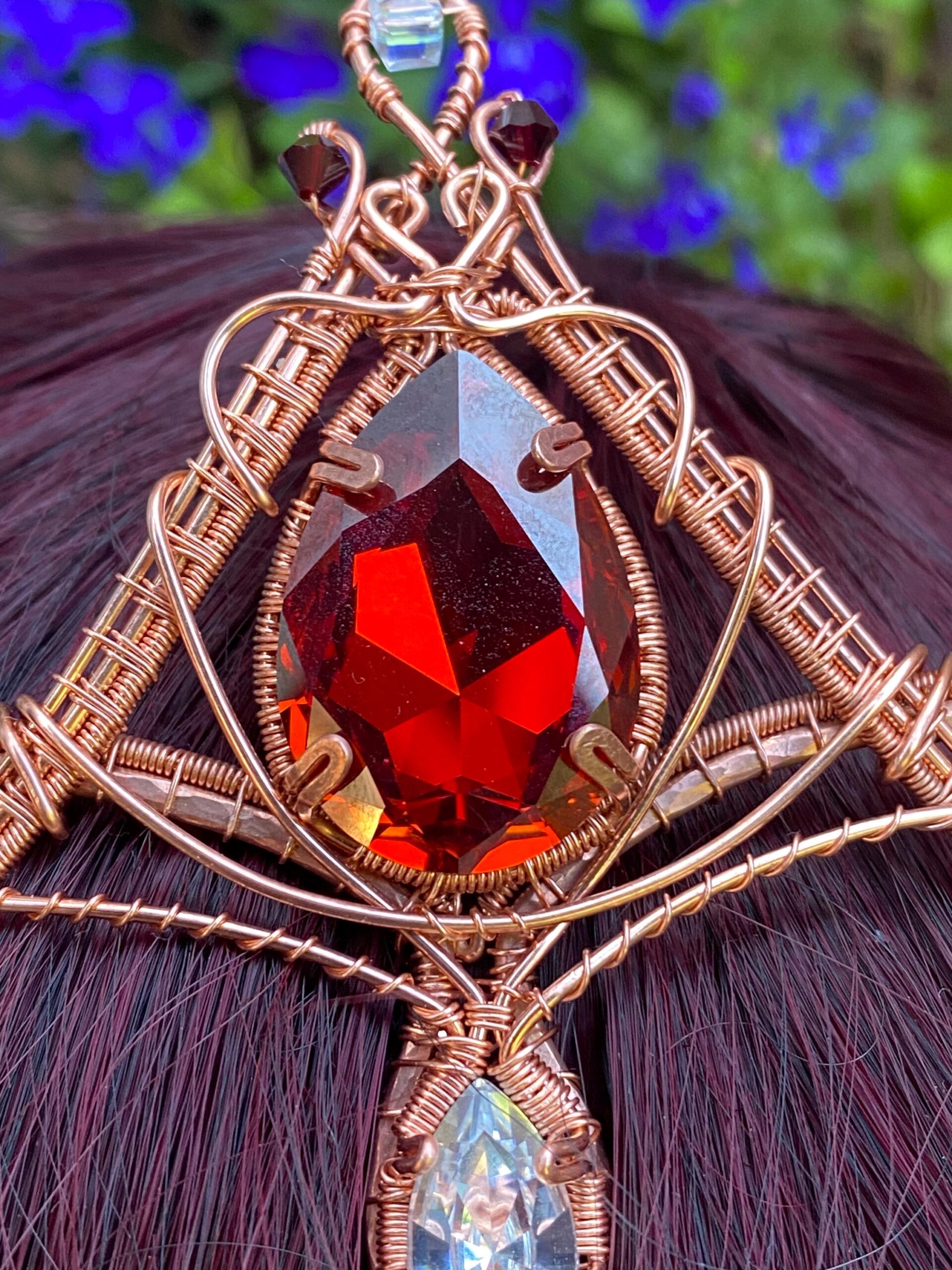 Copper Elven Tiara with Ruby Red Crystals - Image 3