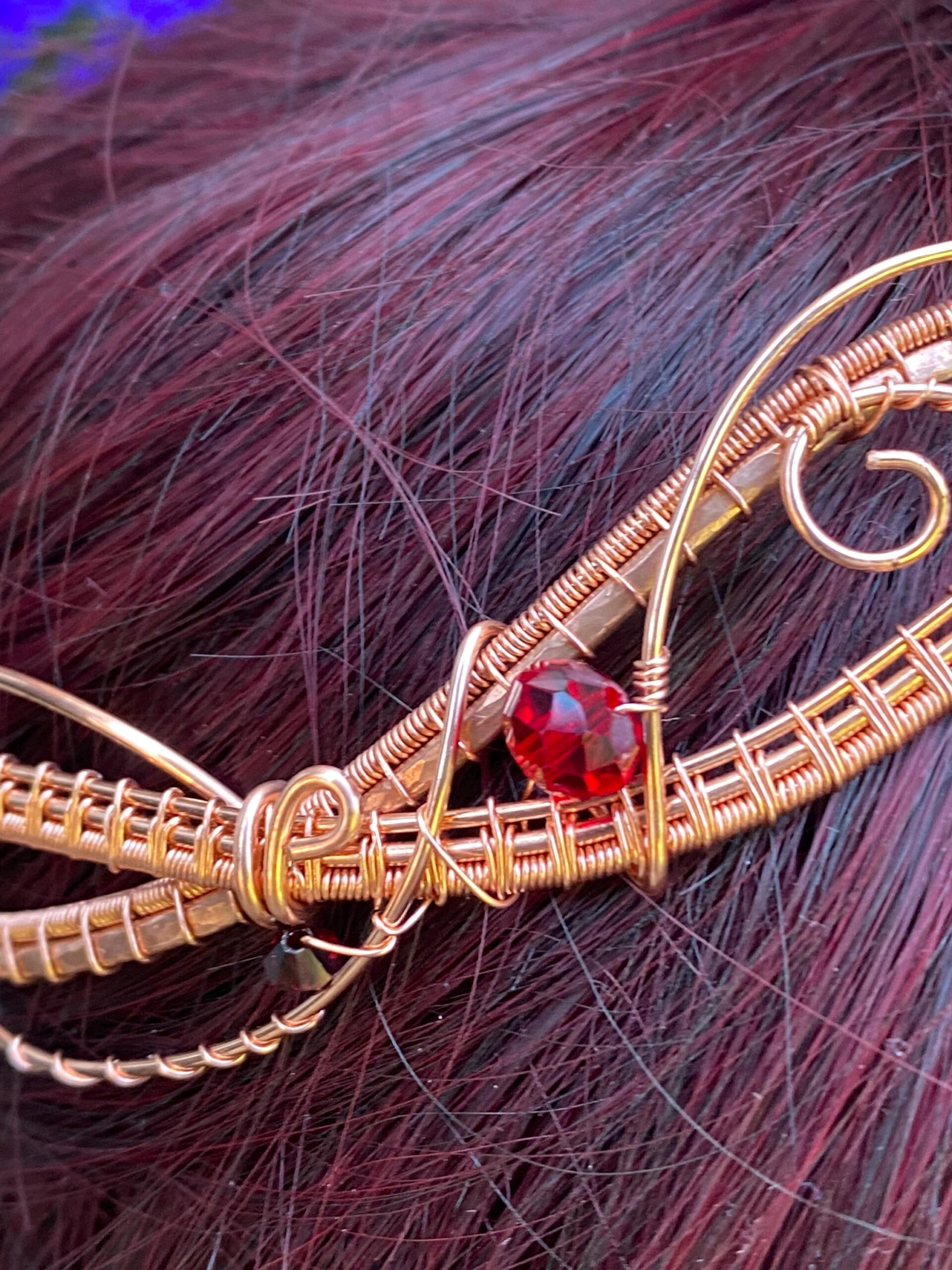 Copper Elven Tiara with Ruby Red Crystals - Image 4