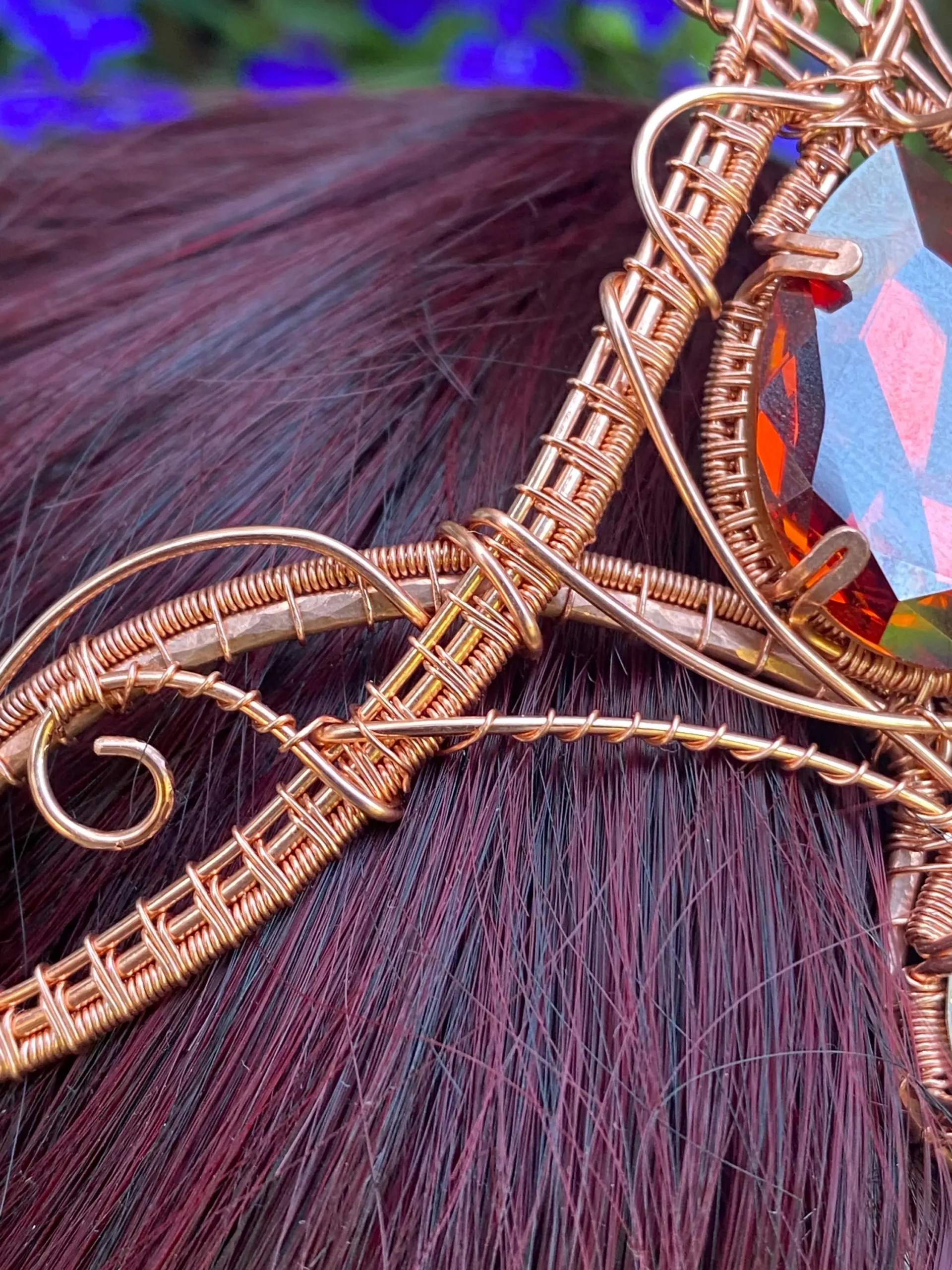 Copper Elven Tiara with Ruby Red Crystals - Image 5