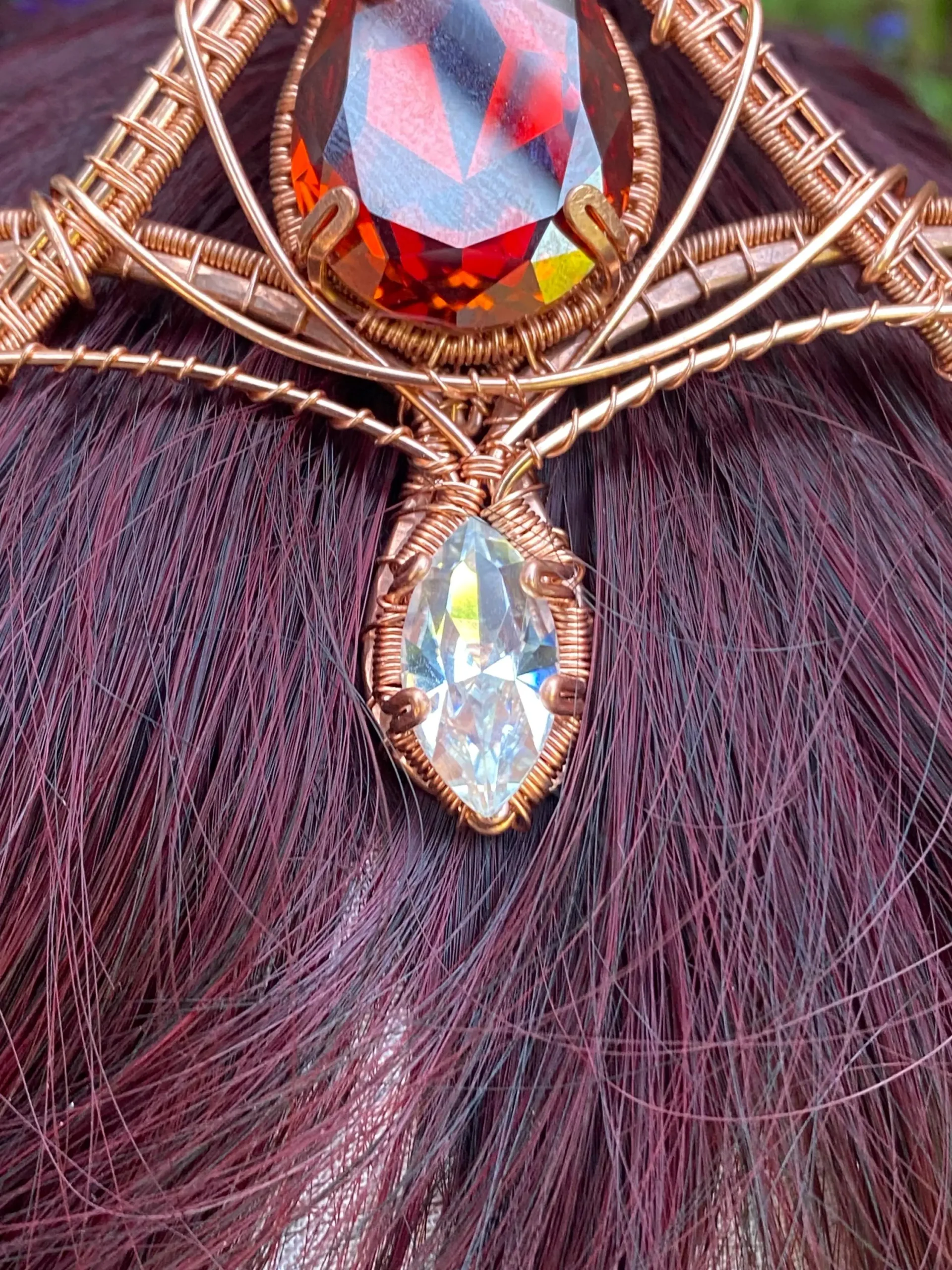 Copper Elven Tiara with Ruby Red Crystals - Image 7