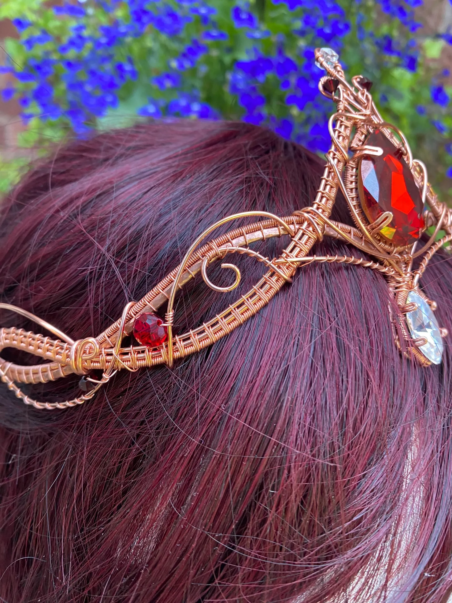 Copper Elven Tiara with Ruby Red Crystals