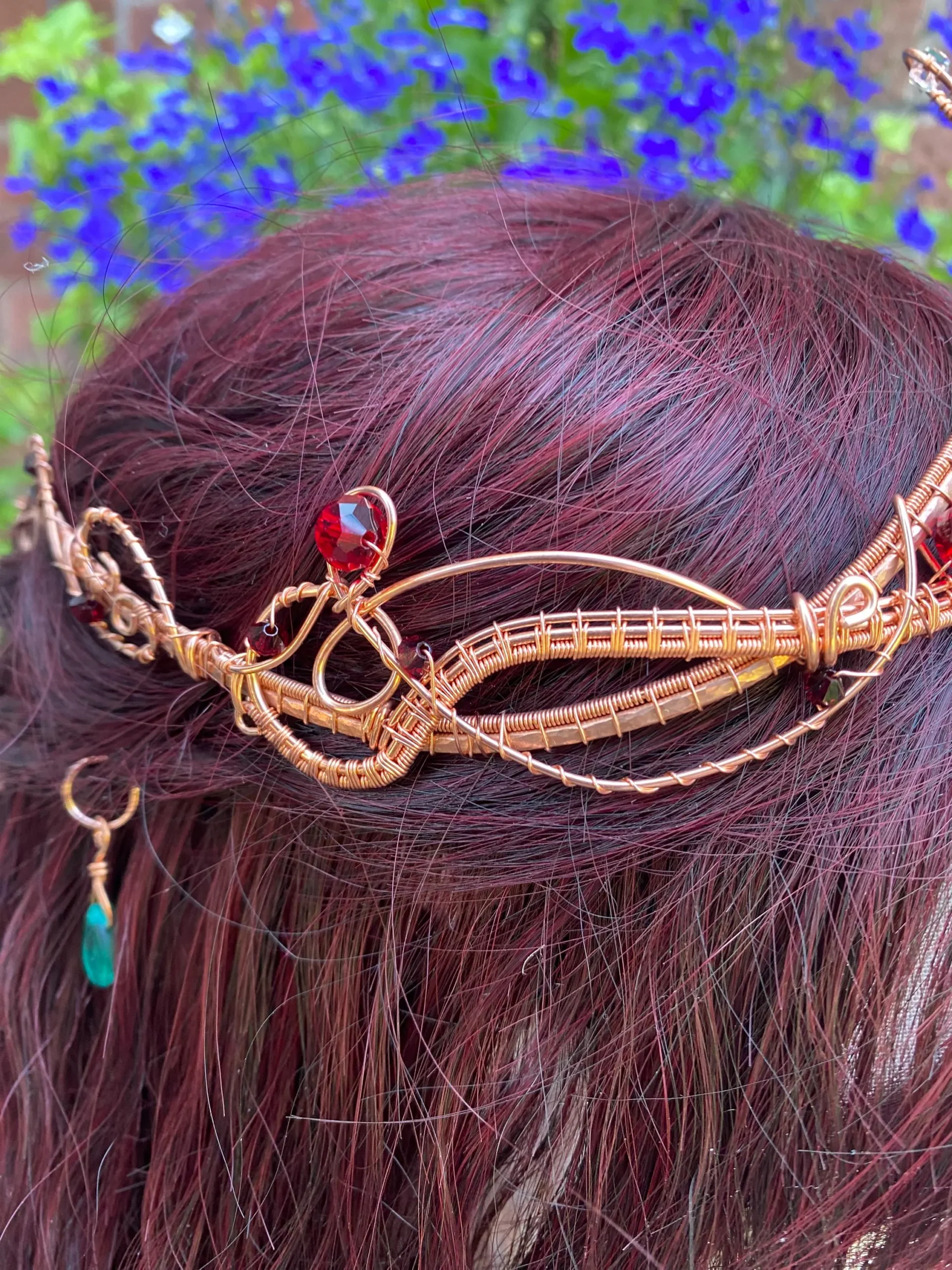 Copper Elven Tiara with Ruby Red Crystals - Image 9