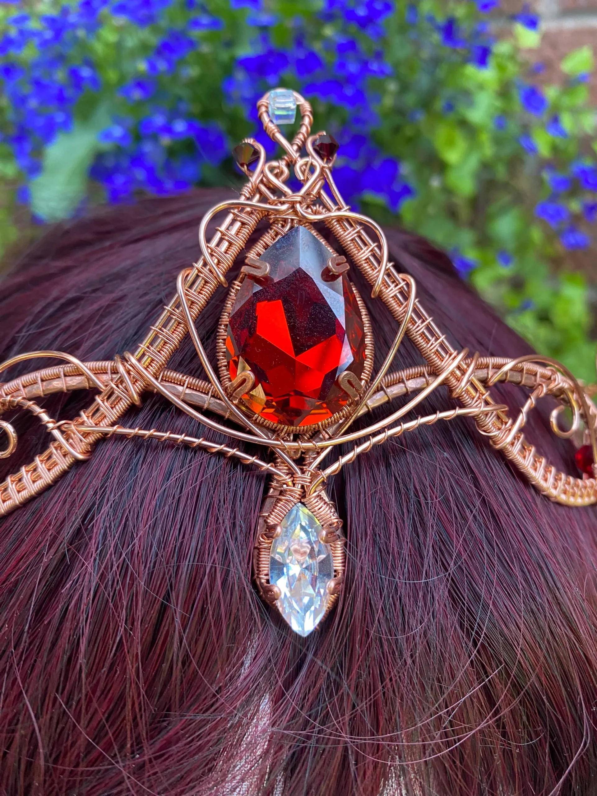 Copper Elven Tiara with Ruby Red Crystals - Image 10