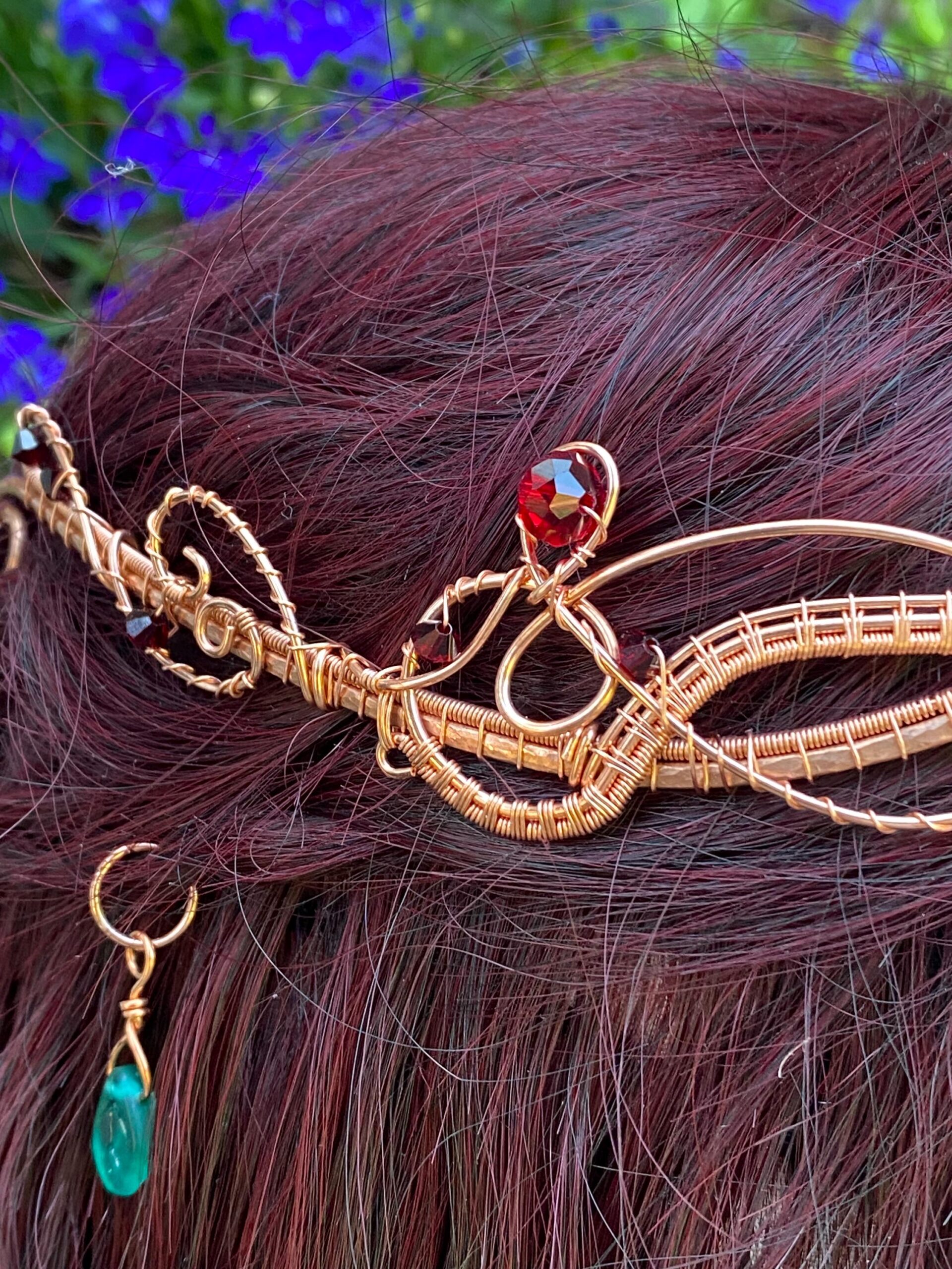 Copper Elven Tiara with Ruby Red Crystals - Image 11