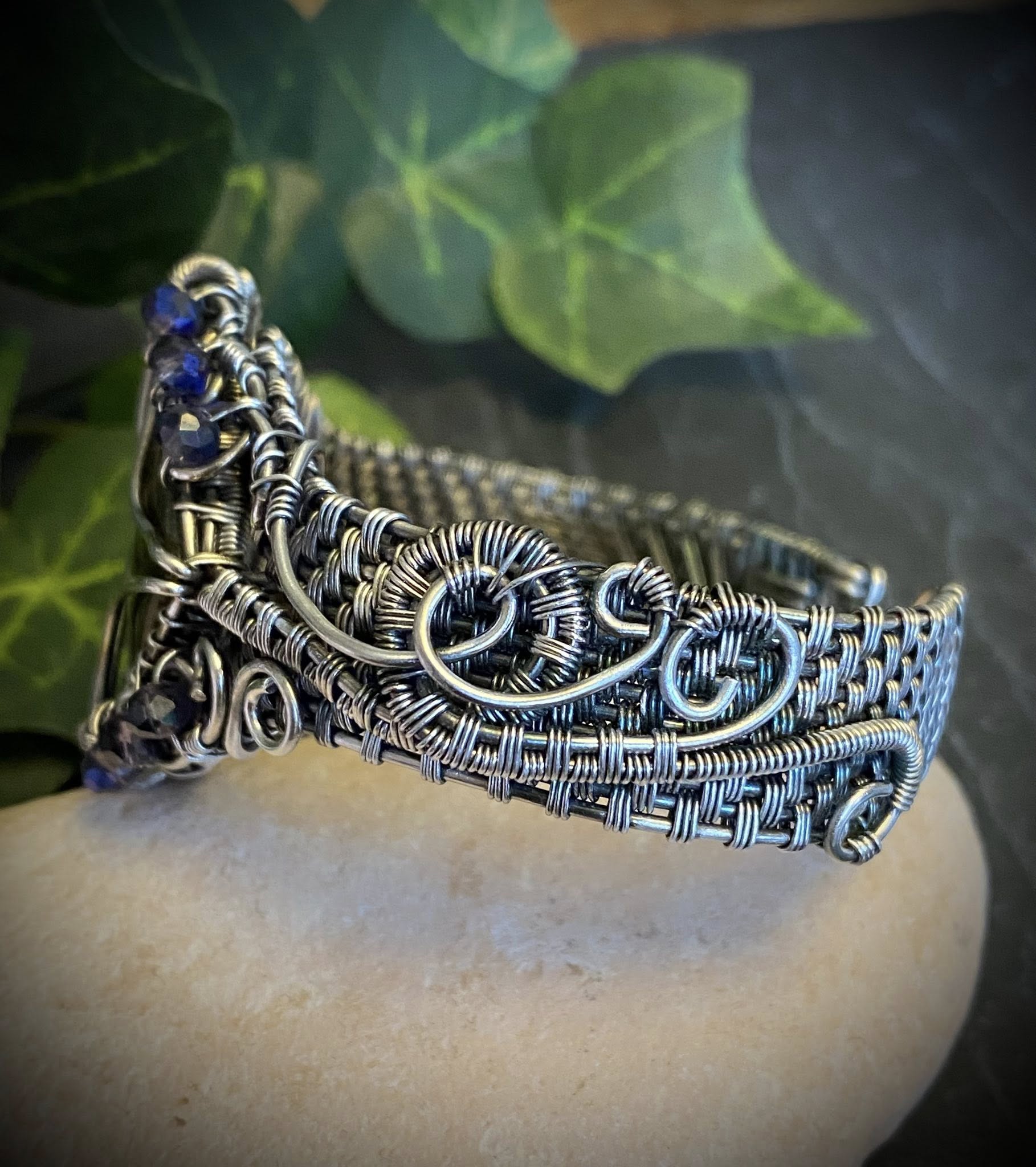 Square Labradorite Cuff Bracelet with Purple AB Beads – Handcrafted Silver-Filled Jewelry - Image 3