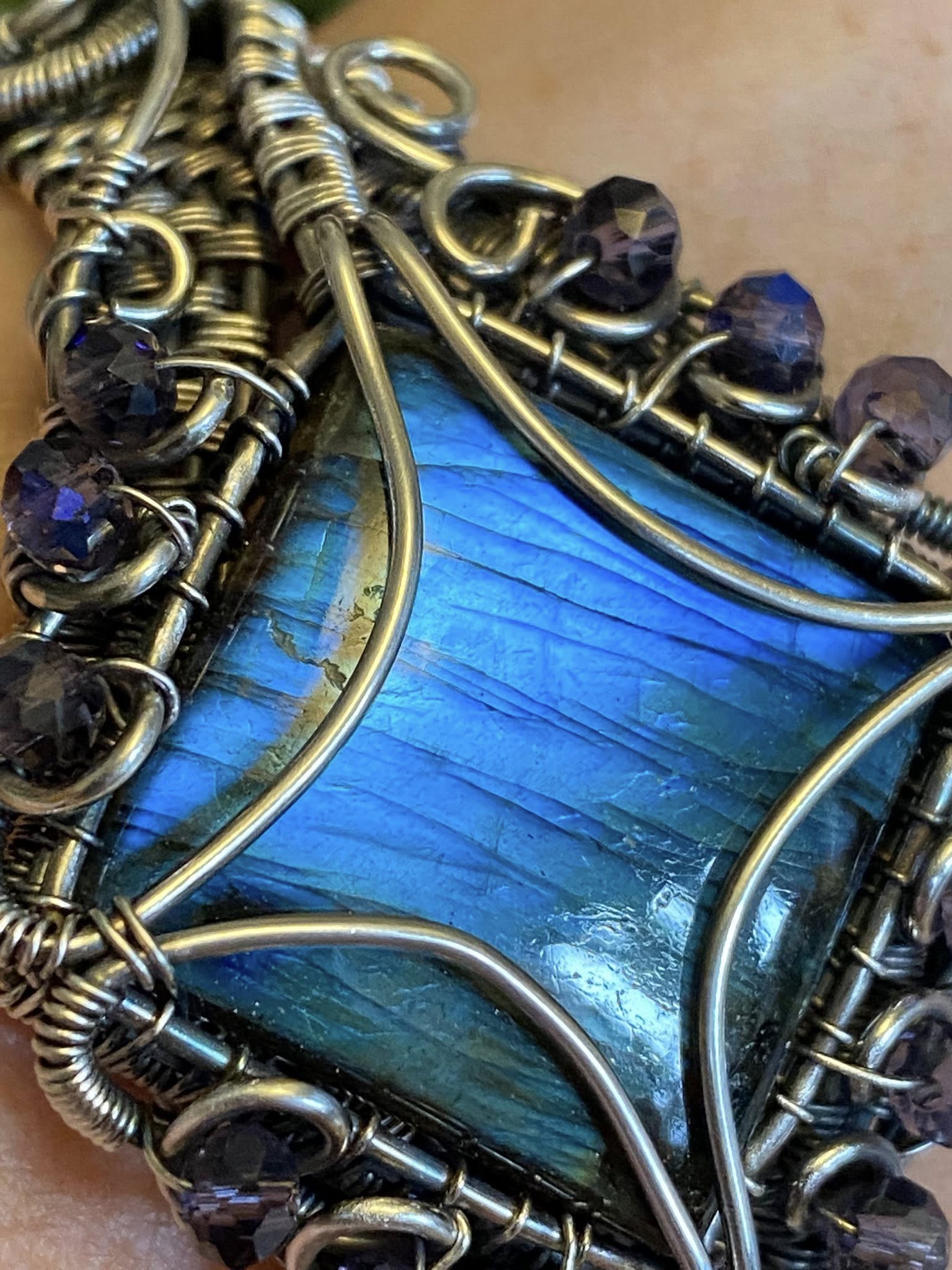 Square Labradorite Cuff Bracelet with Purple AB Beads – Handcrafted Silver-Filled Jewelry - Image 5