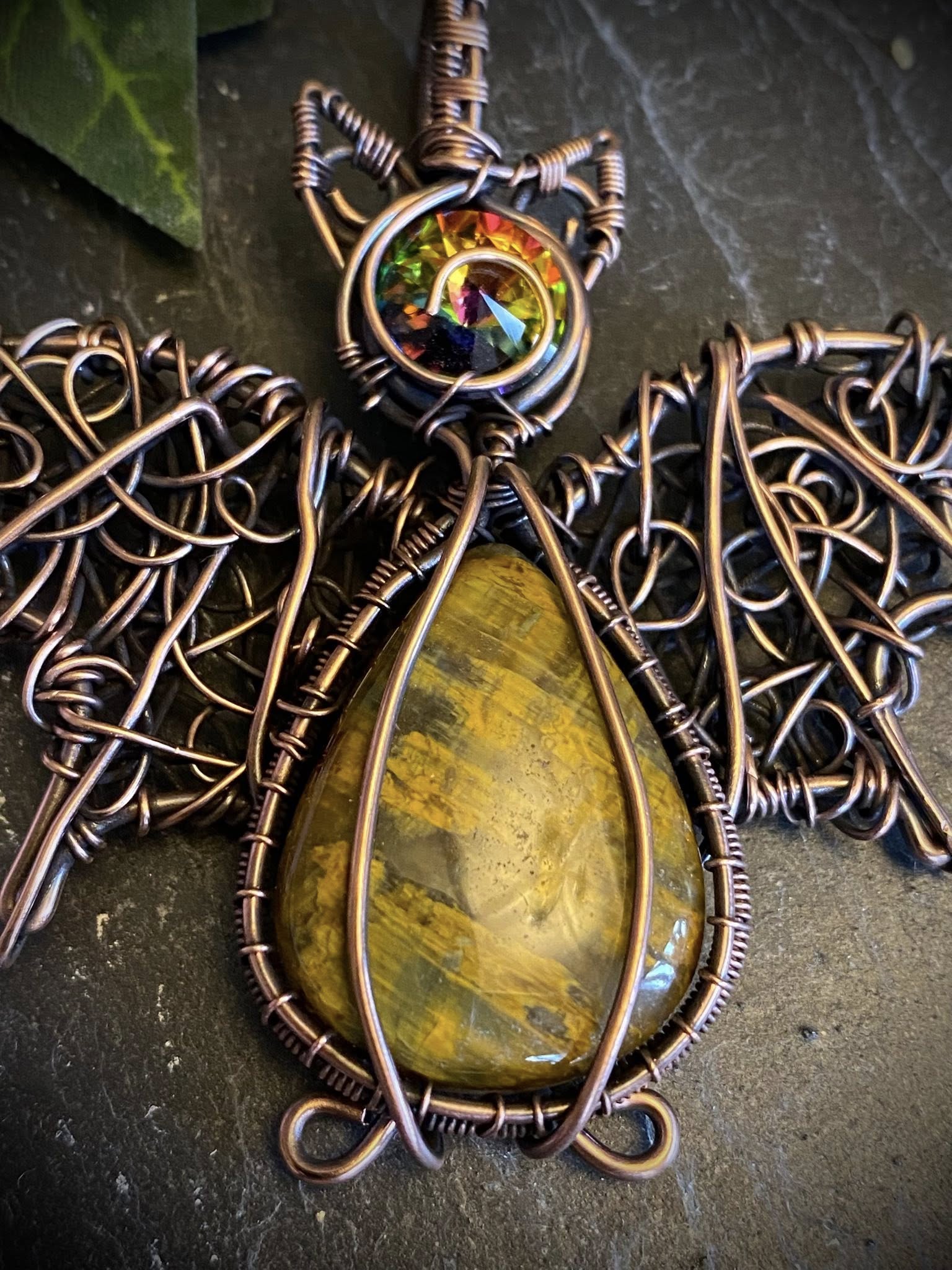 Copper Wire Wrapped Nelite Bat Pendant - Image 3
