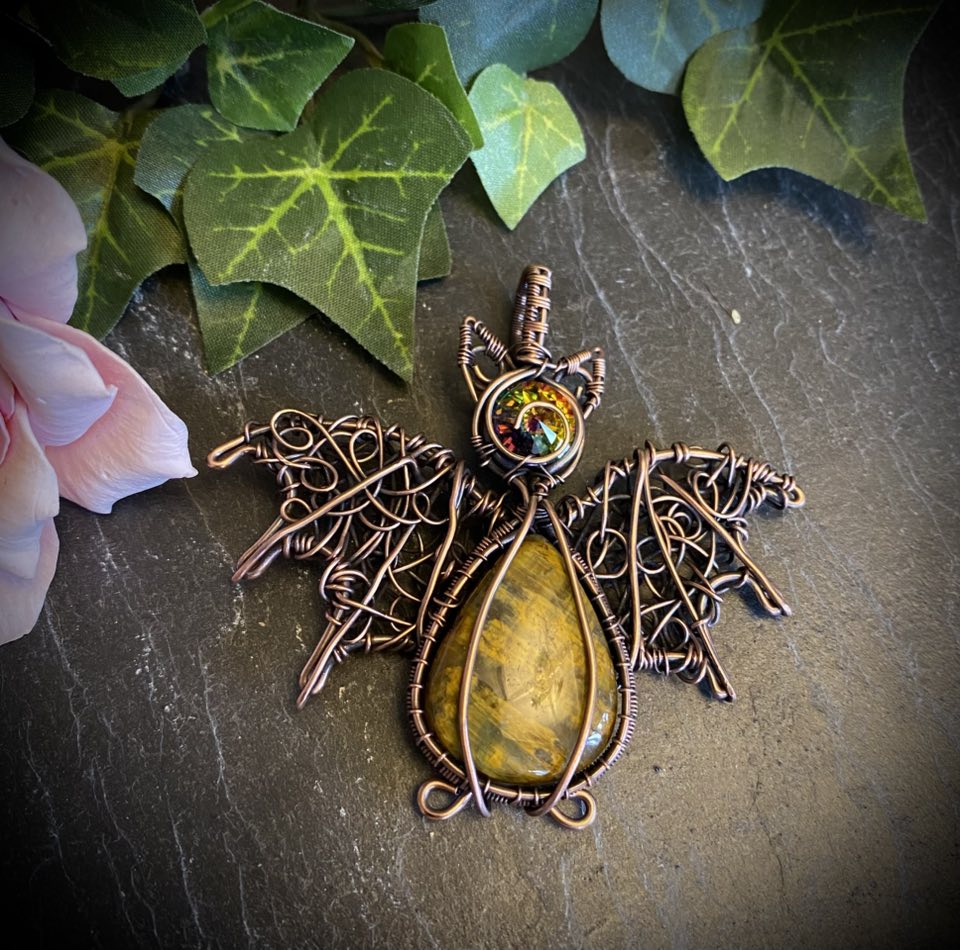 Copper Wire Wrapped Nelite Bat Pendant - Image 5