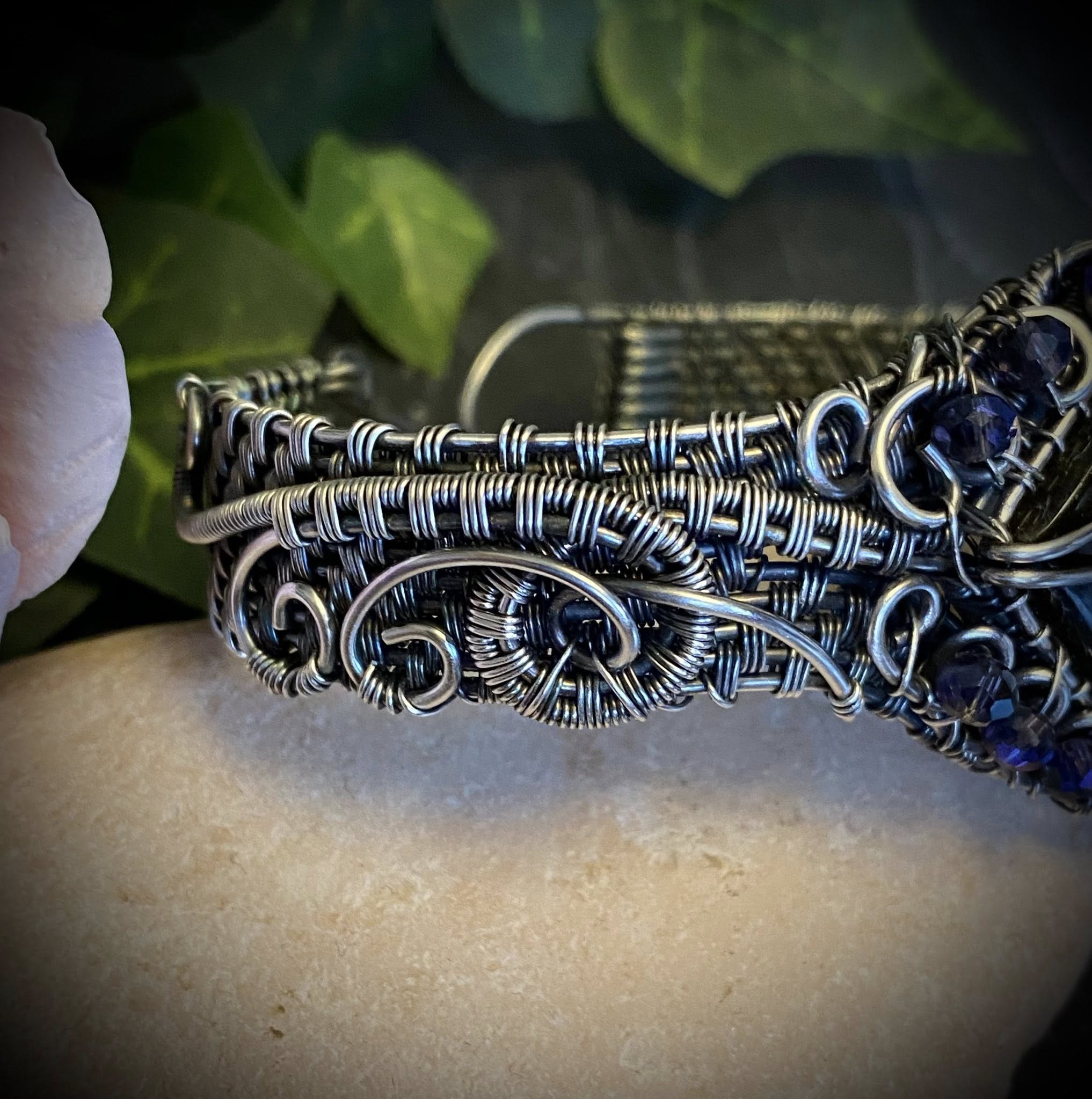 Square Labradorite Cuff Bracelet with Purple AB Beads – Handcrafted Silver-Filled Jewelry - Image 12