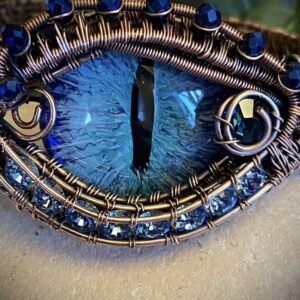 Copper Wire Woven Icy Green and Blue Eye Cuff Bracelet