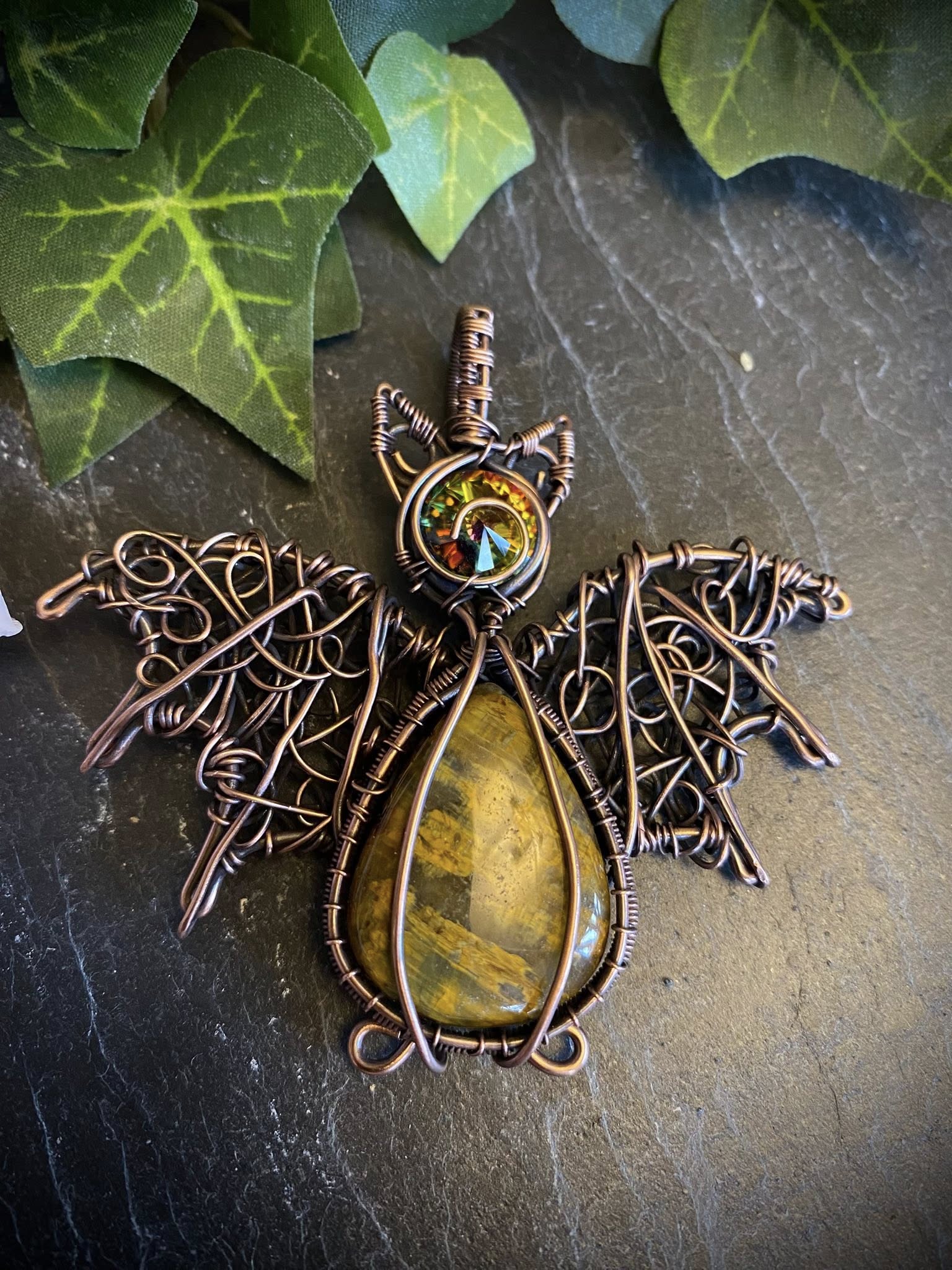Copper Wire Wrapped Nelite Bat Pendant - Image 6