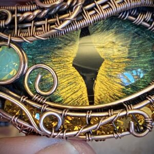 Green and Gold Dragon Eye Copper Cuff Bracelet