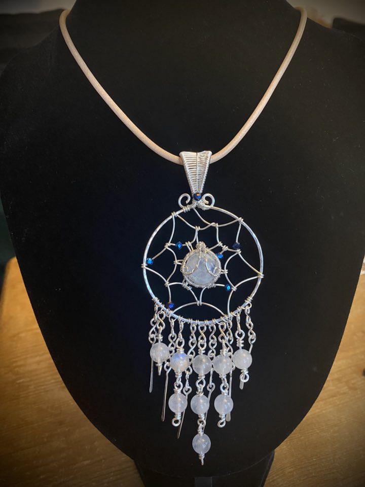 Silver Filled Rainbow Moonstone Dreamcatcher Pendant - Image 2