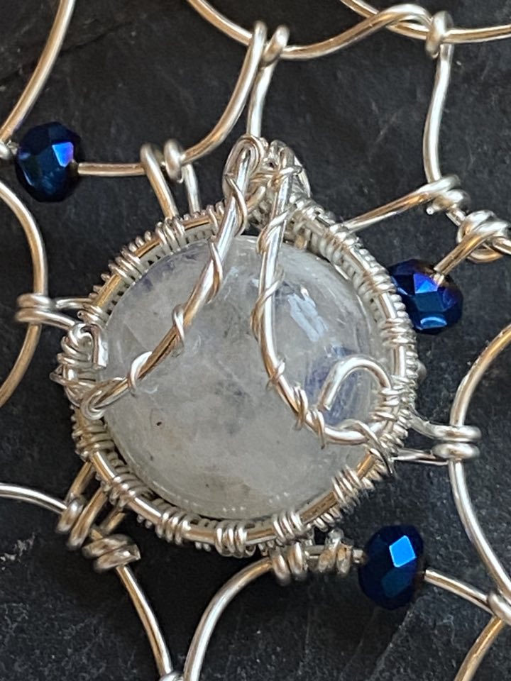 Silver Filled Rainbow Moonstone Dreamcatcher Pendant - Image 3