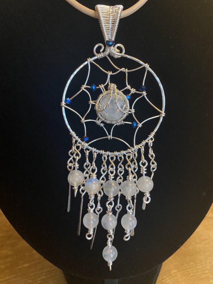 Silver Filled Rainbow Moonstone Dreamcatcher Pendant - Image 4