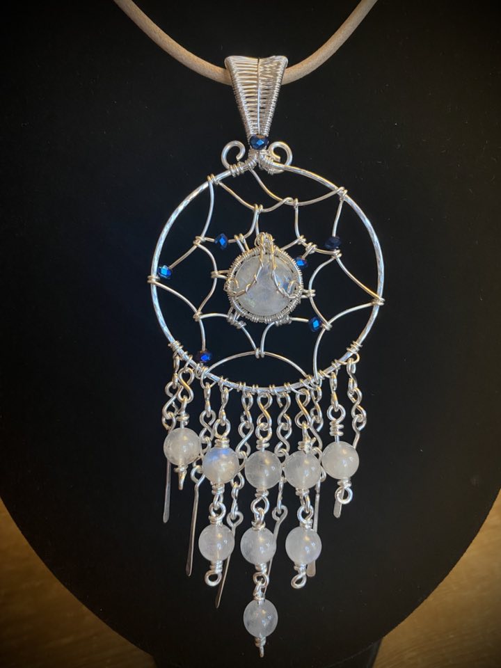 Silver Filled Rainbow Moonstone Dreamcatcher Pendant - Image 7