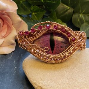 hand-painted pink dragon eye copper cuff bracelet