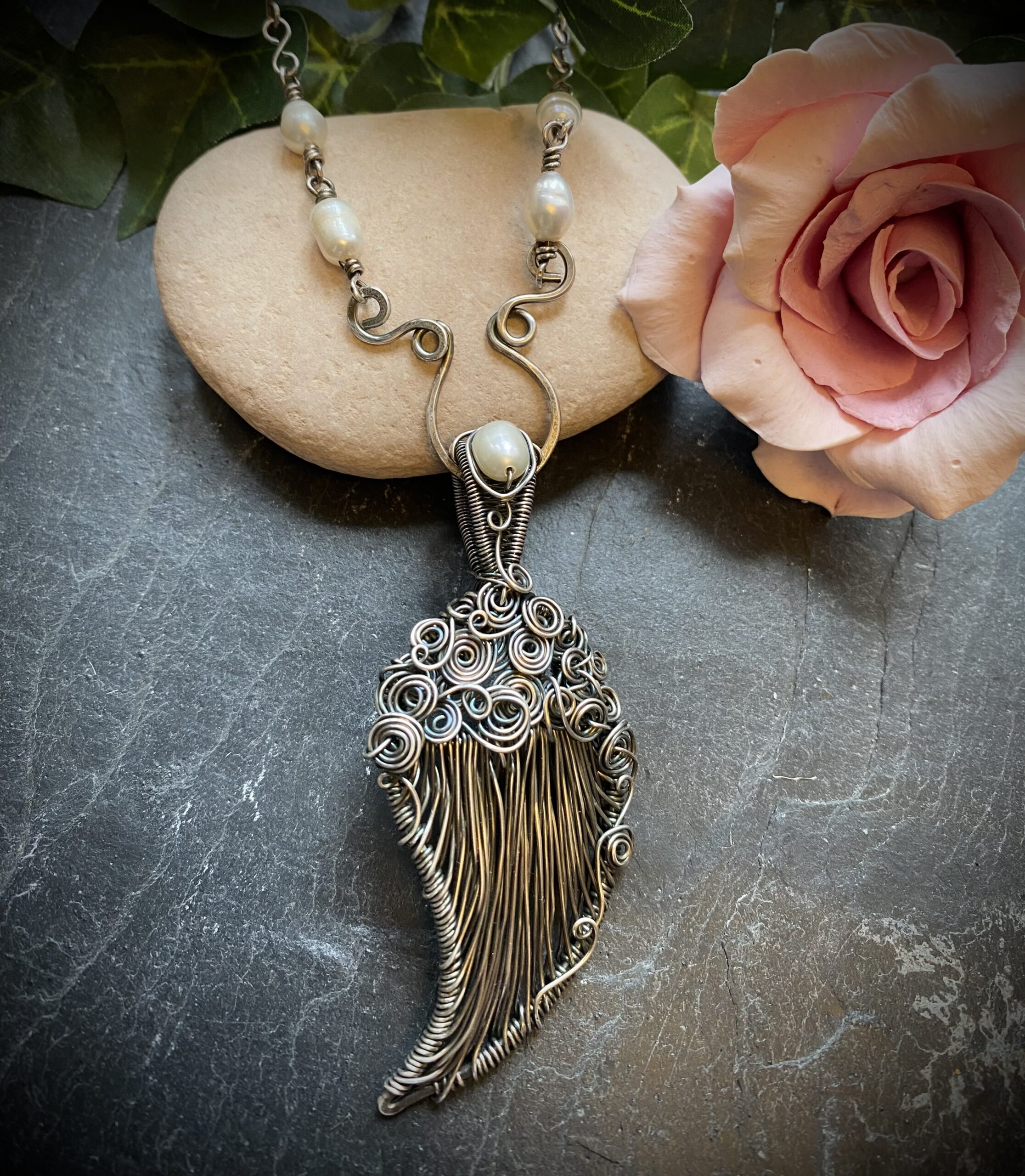 angel wing necklace silver filled