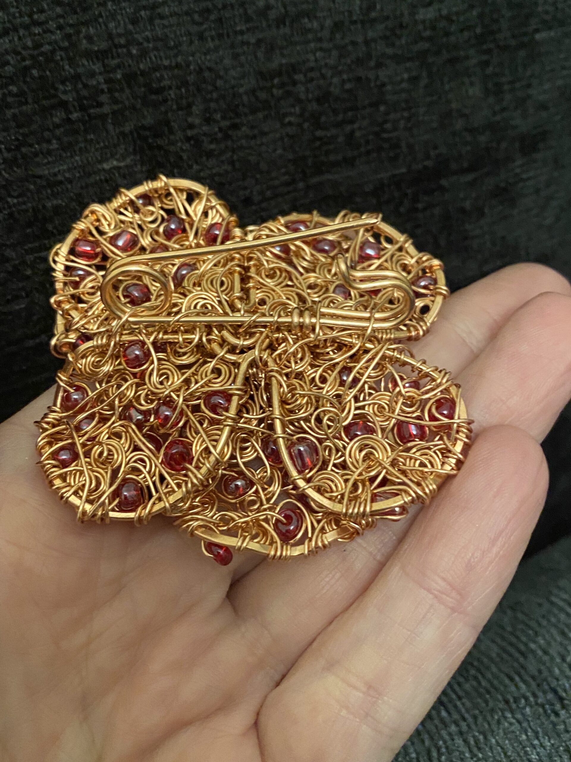 Handmade Copper Wire Poppy Brooch with Onyx Centre - Image 7