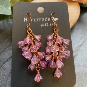 cherry blossom earrings with Czech glass flowers handmade cherry blossom earrings copper wire Czech glass flower drop earrings