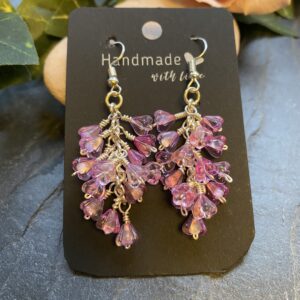 cherry blossom earrings silver plated wire handmade cherry blossom earrings Czech glass silver plated floral drop earrings