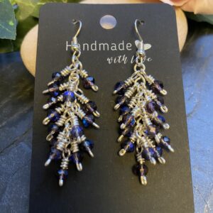 blue glass earrings silver plated wire handmade blue AB glass drop earrings iridescent blue glass earrings