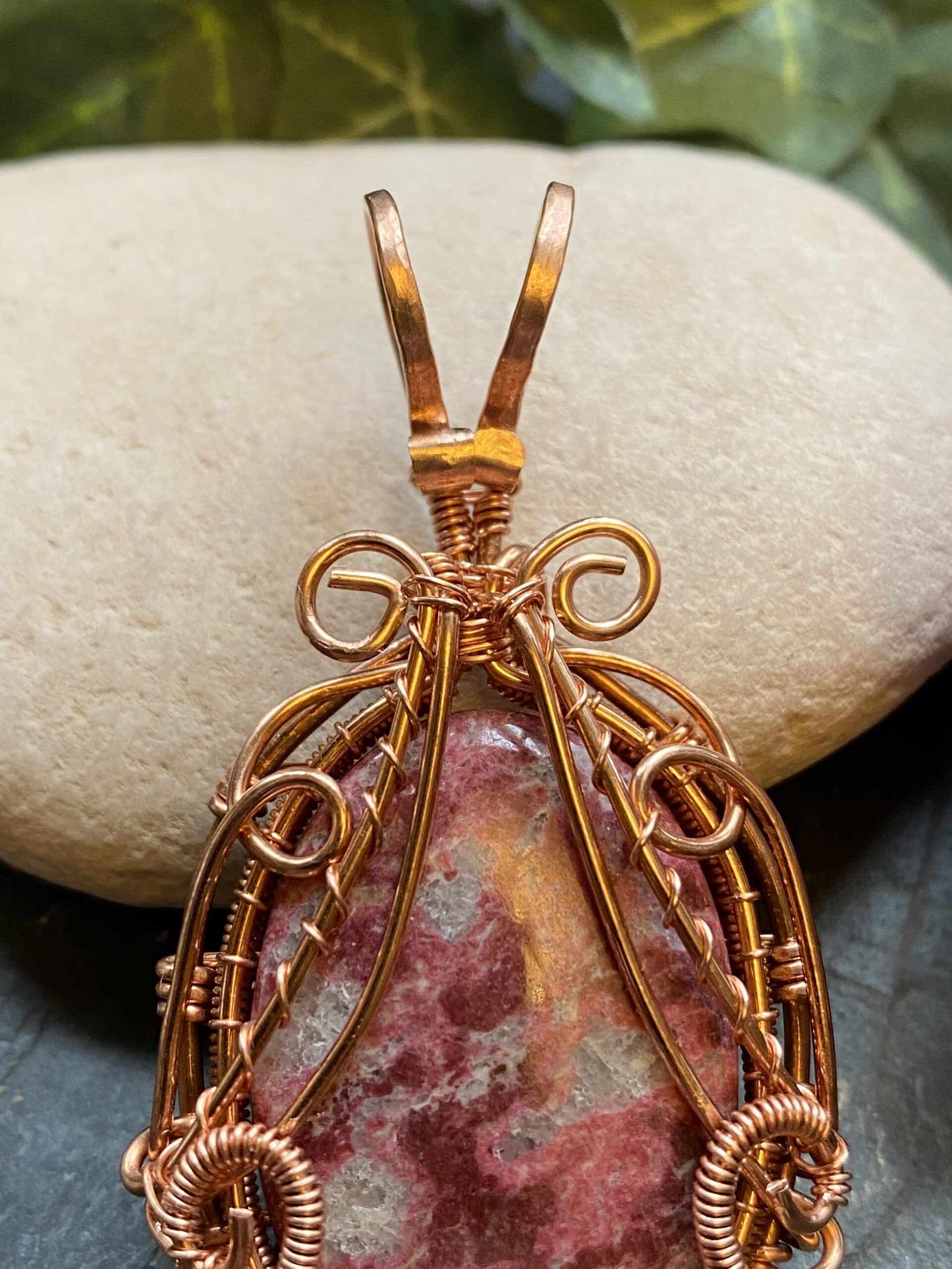Pink Thulite Copper Wire Wrapped Pendant - Image 4