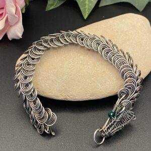 Handmade dragon scale silver plated bracelet with intricate wire links