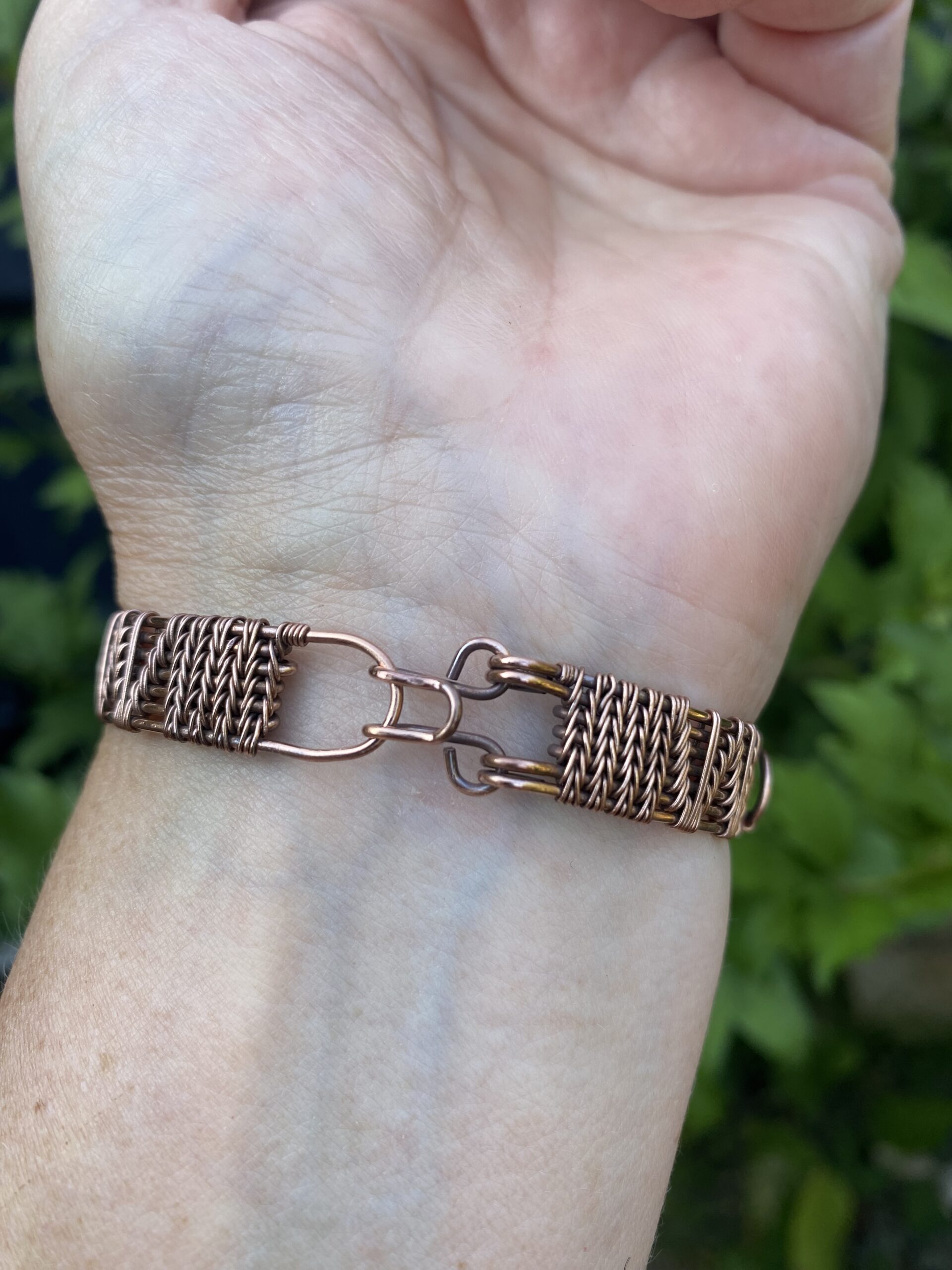 Heart Shaped Blue Flash Labradorite Copper Cuff Bracelet - Image 5