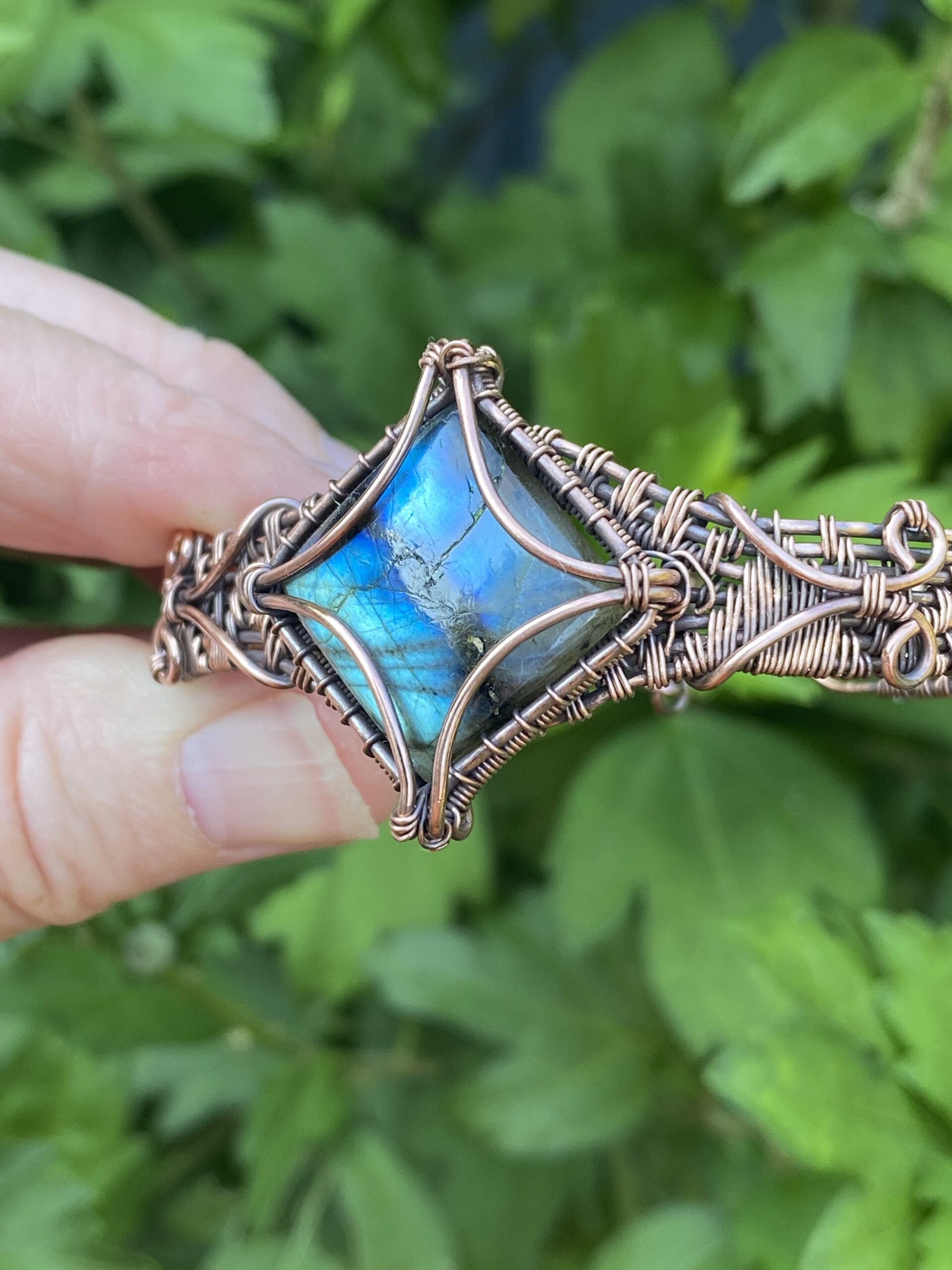 Handmade Labradorite Copper Cuff Bracelet - Image 10