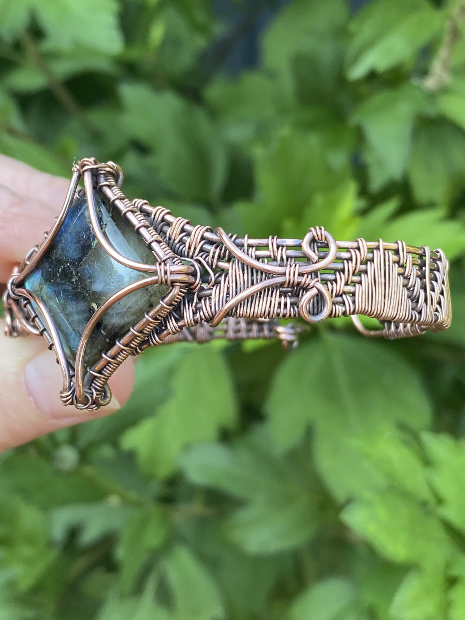 Handmade Labradorite Copper Cuff Bracelet - Image 9