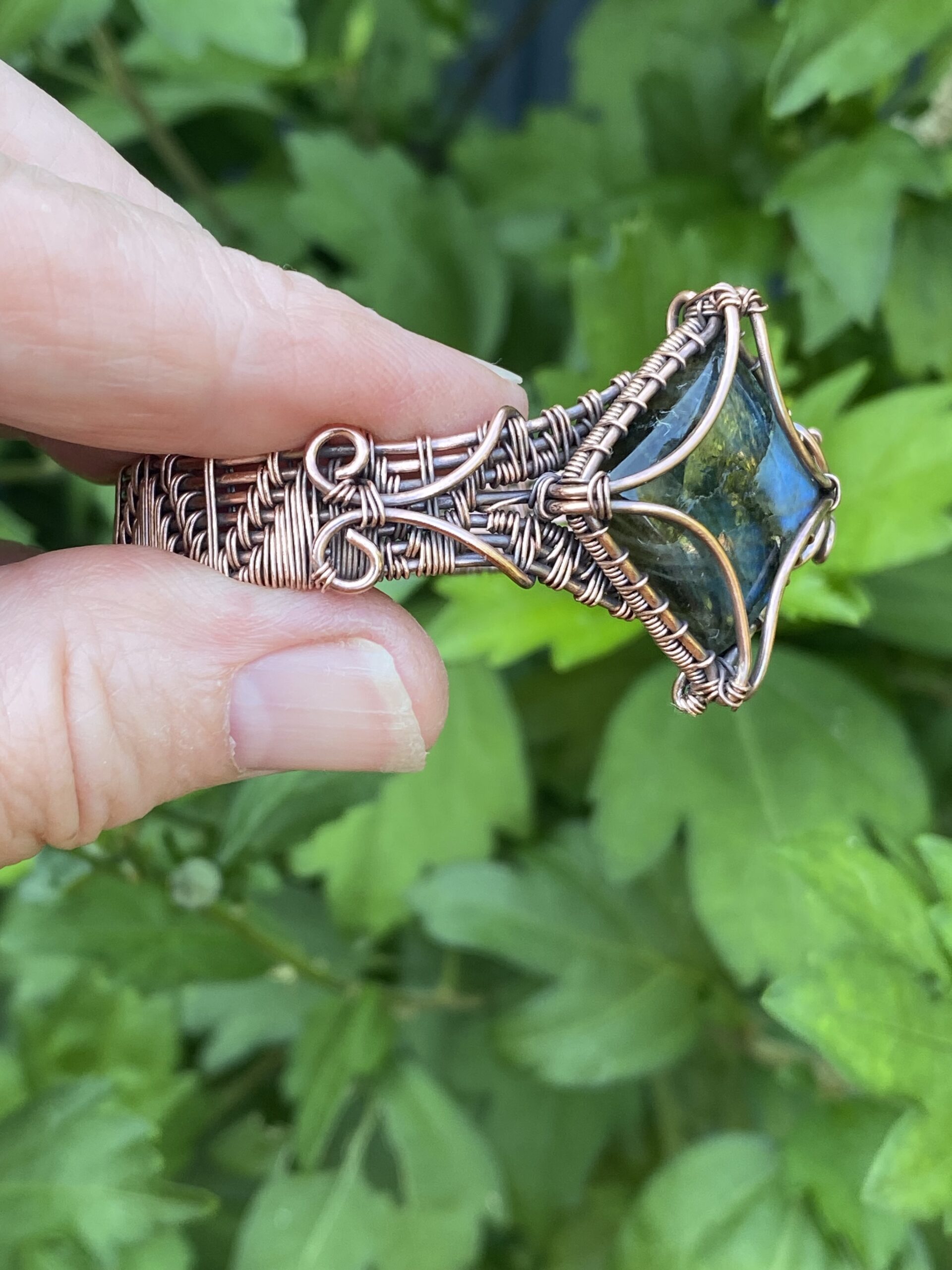 Handmade Labradorite Copper Cuff Bracelet - Image 8